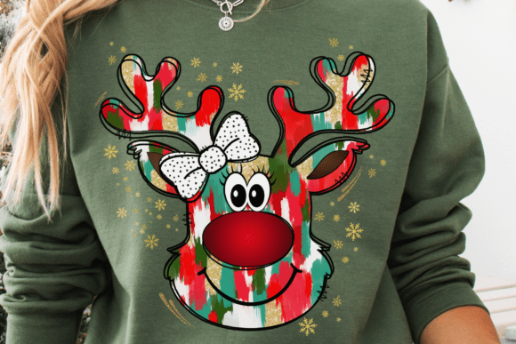 Christmas Reindeer PNG, Coquette Bow: Graphics for Crafts