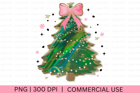 Christmas Tree, Pink Coquette Bow PNG: Graphics for Crafts & Local Branding
