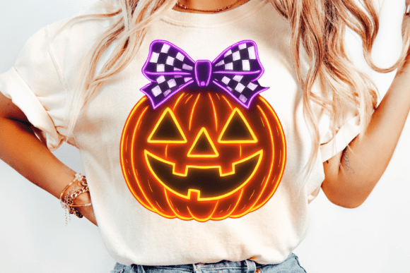 Glowing Neon Halloween Pumpkin PNG: Graphics for Crafts & Local Branding