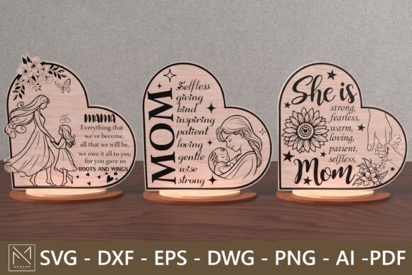 Mother’s Day Heart Sign SVG Bundle for Laser Cutting