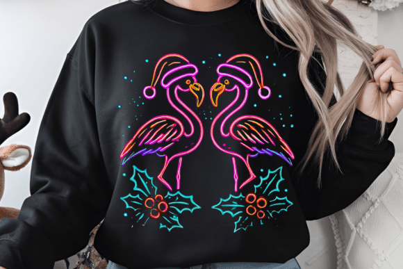 Neon Glow Christmas Flamingo Graphics for Crafts