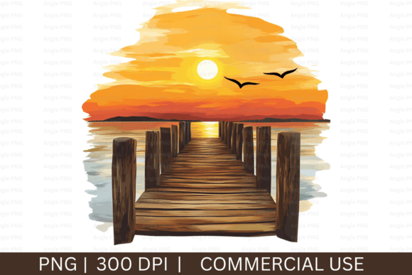 Summer, Beach Watercolor Sunset Graphics for Crafts