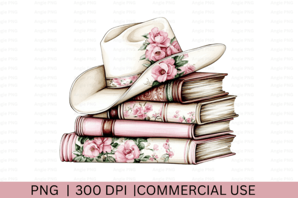 Western Floral Cowgirl Hat and Books Graphics for Crafts